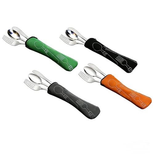 3-Piece Stainless Steel Picnic Cutlery, Portable Silverware Set for Work, Travel Utensil Set w/Case, 4-Pack