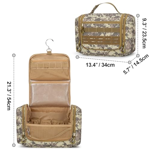 Tactical Toiletry Travel Bag for Men, Hanging Dopp Kit Hygiene Bag Shower Organizer with Hook for Toiletries and Shaving Care, Desert Yellow (Empty Bag) - color: Desert Yellow