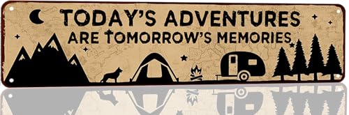 Camping Decor Camper Signs Rv Accessories Vintage Metal Tin Sign Outside Camping Sign Rv Wall Decor Today's Adventure Are Tomorrow's Memories Sign Campers Gifts Campsite Decorations 16x4 Inches - color: N