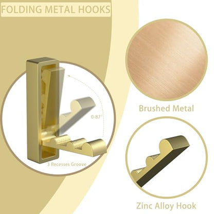 Wall Hooks for Hanging Coat, Heavy Duty Metal Hooks with Folding Storage Foldable Wall Hooks for Entryway Bathroom Kitchen Bags Towels Closet, 4Pcs Gold - color: 4-Gold