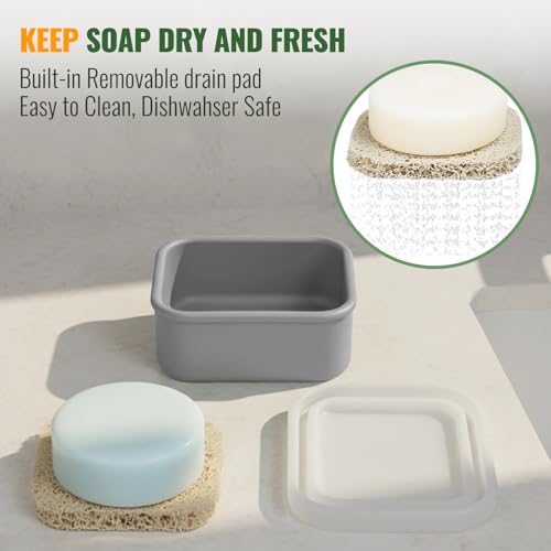 AIMAIAIMAI Shampoo Bar Travel Case Compatible with Kitsch, Leakproof Silicone Small Travel Soap Case with Draining Pad, Portable Soap Container for Gym & Camping, 1 Pack (Gray) - color: Gray