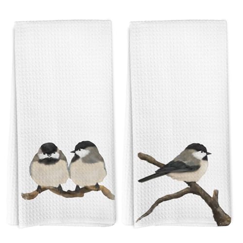 Chickadee Bird Kitchen Towels, Rustic Farmhouse Birds Hand Towels for Bathroom Decor, Bird Lovers Gifts for Women Men Dishcloths Dish Towel for Kitchen 16x24 Inches Set of 2 - color: Color_2