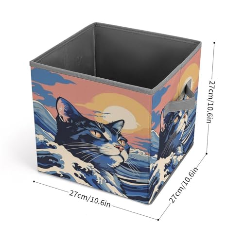 Ocean Cat Sunset Foldable Storage Box with Handle Organizer Containers for Home Office Clothes Office Supplies - color: style-9
