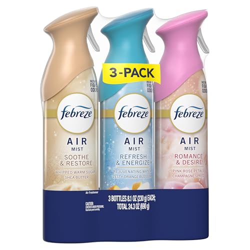 Febreze Air Mist, Air Freshener, Odor Fighting Room Spray, Deodorizer for Home Bathroom Kitchen Office Apartment, Soothe & Restore, Refresh & Energize, Romance & Desire Variety Pack, 8.1oz (Pack of 3) - style: Mood Mix Pack