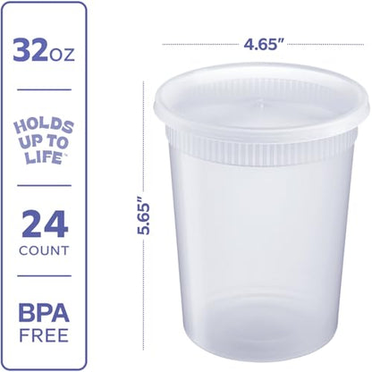 GUSTO [32 oz. - 24 Count Plastic Deli Containers with Lids - Disposable Food Storage Containers With Airtight Lids, Ideal for Soups, Stews, and Meal Prep - size: 32 oz