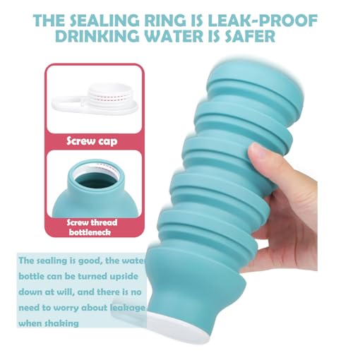 Collapsible Silicone Water Bottle – Foldable Travel Water Bottle Leakproof, BPA Free, Portable & Space-Saving – Perfect for Gym, Hiking,Travel(carabiner and cleaning brush),Light green - color: Lightgreen