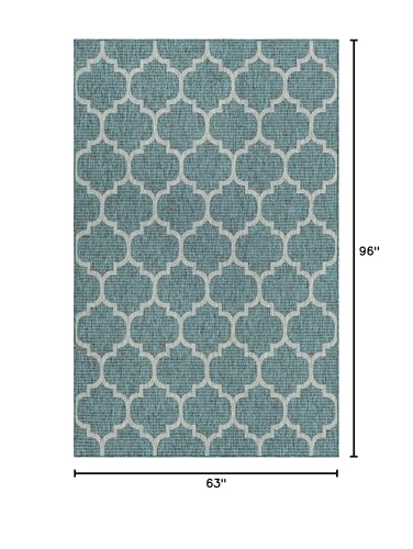 Unique Loom Outdoor Trellis Collection Area Rug (5' 3" x 8' Rectangle, Teal/ Gray) - color: Teal/Gray, size: 5'3" x 8' (Rectangular)