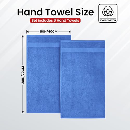 Infinitee Xclusives Blue Hand Towels for Bathroom - Set of 6 (16x28 inches) 600 GSM, 100% Cotton Ultra Soft, Quick Drying, Hotel Quality Hand Towel Set (Eloquent Blue) - color: Eloquent Blue, size: Hand Towels - 6 Pack