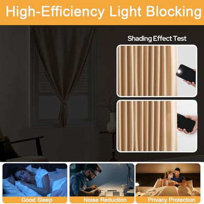 Self Adhesive Curtains - No Drilling, No Rod, Easy to Install Blackout Curtains for Window Blinds,Bedroom(Beige 35 * 59in-1P) - color: Beige, size: 35"W x 59"L (Pack of 1)
