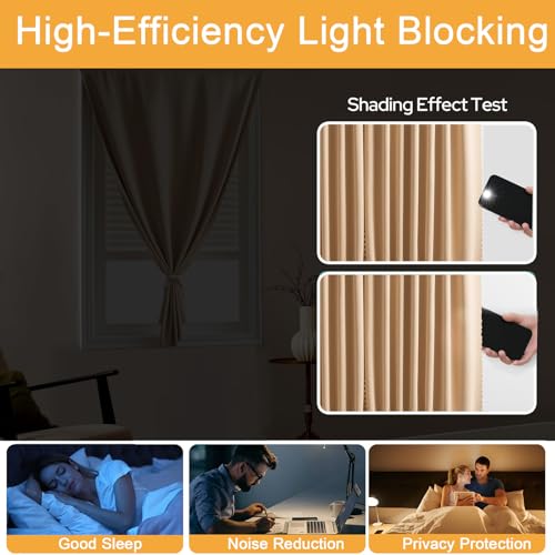 Adhesive Curtain - No Drilling, No Rod, Easy to Install Blackout Curtains for Window Blinds,Bedroom(Beige 35 * 71in-1P) - color: Beige, size: 35"W x 71"L (Pack of 1)