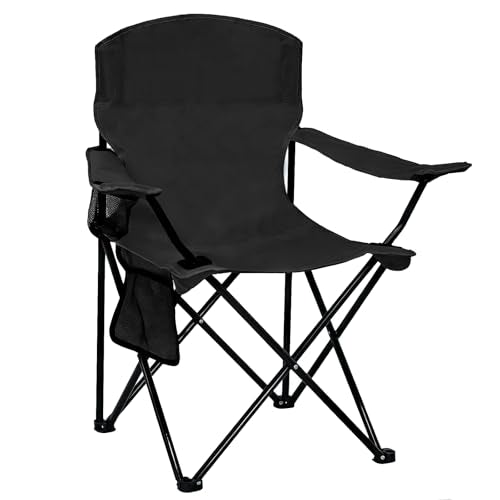 Folding Camping Chair with Cup Holder & Side Storage Bag 300lbs Capacity Lightweight High Back Portable for Beach, Picnic, Sport, Black - color: Black, size: 1 Pack