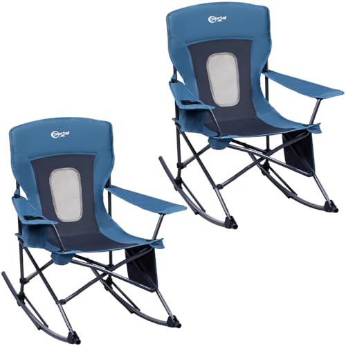 Portal Outdoor Rocking Chair Camping Folding Portable Rocker with Cup Holder Side Pocket Carry Bag, Support 350LBS (Mesh Blue), 2 Pack - color: 2 Pack-midnight Blue-mesh