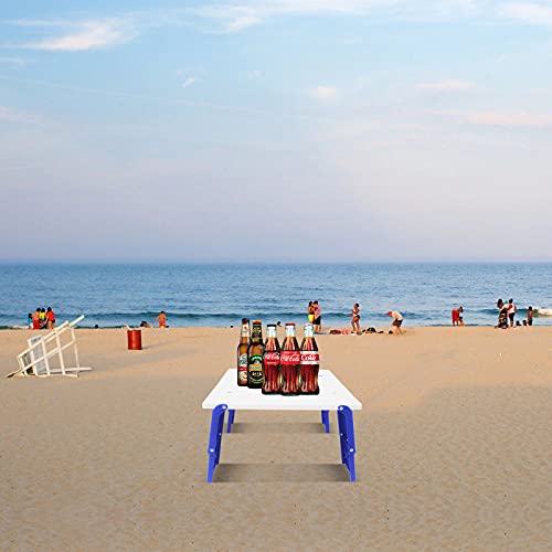 Modern-Depo 15.9"x14.2"x9.6" Large Portable Folding Beach Table for Sand Foldable Height Adjustable Side Table Desk for Camping Picnic BBQ with Carry Bag, Blue
