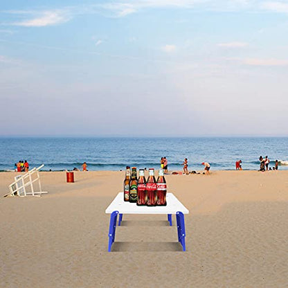 Modern-Depo 15.9"x14.2"x9.6" Large Portable Folding Beach Table for Sand Foldable Height Adjustable Side Table Desk for Camping Picnic BBQ with Carry Bag, Blue