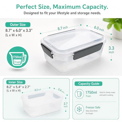 YORY 7cup Plastic Food Storage Containers With Lids For Leftover,5pk | BPA free,Stackable and Nestable,Snaplock Lid ,Freezer Dishwasher Microwave Safe - size: 7 cups