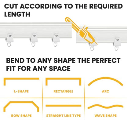 Flexible Bendable Ceiling Curtain Track, Mount for Curtain Rail with Curtain Tracks System, Room Divider, Curtains Rod, RV Ceiling Track, 16.4 FT/ 5 M, White - color: White, size: 5 M/ 16.4 FT