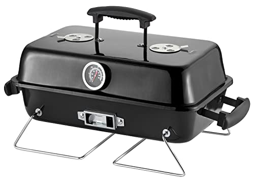 Portable Charcoal Grill, Tabletop Outdoor Barbecue Smoker, Small BBQ Grill for Outdoor Cooking Backyard Camping Picnics Beach,BLACK - color: Glossy black