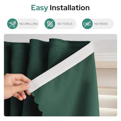 Adhesive Curtain - No Drilling, No Rod, Easy to Install Blackout Curtains for Window Blinds,Bedroom(Dark Green 35 * 71in-1P) - color: Dark Green, size: 35"W x 71"L (Pack of 1)