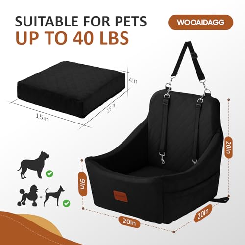 WOOAIDAGG Dog Car Seat for Medium Sized Dog,Pet Travel Car Bed with Seat Belt Channle,Fully Detachable and Washable Car Dog Seat with Adjustable Straps,3 Straps Easy to Install (Black) - color: Black