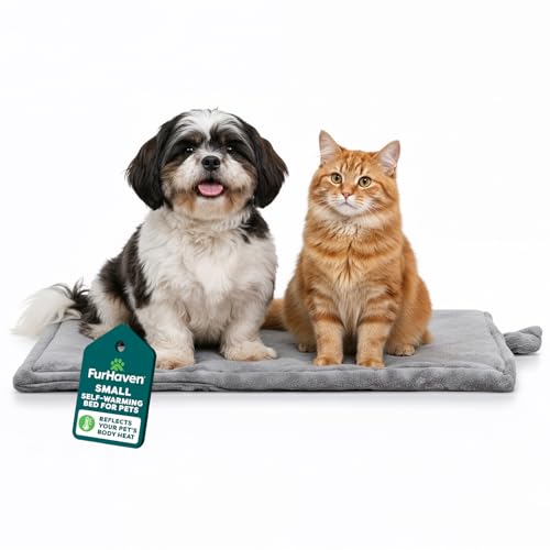 FurHaven ThermaNAP Self Warming Cat Mat, Dog Bed for Crates with Self-Warming Technology for Cozy Rest, Fully Machine Washable, Small, Plush Faux Fur, Gray - color: Gray, size: Small - 22"L x 17"W