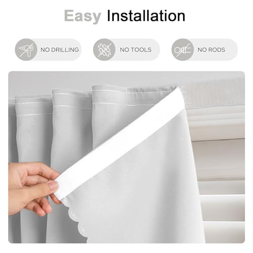 Self Adhesive Curtains - No Drilling, No Rod, Easy to Install Blackout Curtains for Window Blinds,Bedroom(White 35 * 59in-1P) - color: White, size: 35"W x 59"L (Pack of 1)