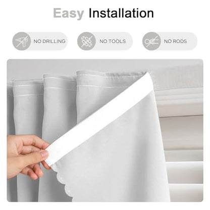 Self Adhesive Curtains - No Drilling, No Rod, Easy to Install Blackout Curtains for Window Blinds,Bedroom(White 35 * 59in-1P) - color: White, size: 35"W x 59"L (Pack of 1)