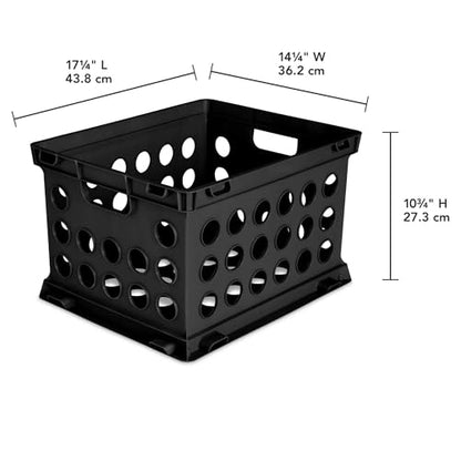 File Crate, Versatile Plastic Bin with Through Handles, Letter or Legal-sized File Storage, Stackable, Black