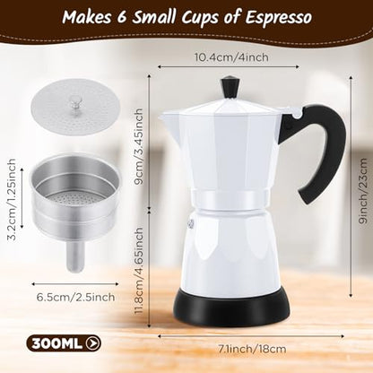Coffee Pot 6 Cup Electric Espresso Coffee Maker Italian Moka Maker 300ml Portable Aluminum Espresso Machine Cafetera Moka Pot with Detachable Base, Gift for Home Travel(White) - color: White
