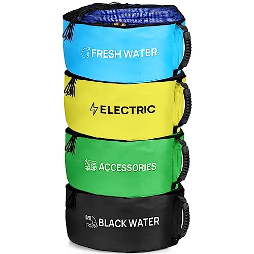 4 Pack Waterproof RV Hose Storage Bags, RV Accessories for Inside, RV Utility Bag for 4 Colors Organization, Store Your Fresh Water Sewer Hoses Electrical Cords & Accessories with Our RV Storage Bag - color: All Bags Set- 4