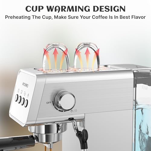 AYCHIRO 20 Bar Espresso Machine, Professional Espresso Machine with Milk Frother, Compact Espresso Maker for Cappuccino and Latte, Removable Water Tank and Drip Tray - color: SS-Silver
