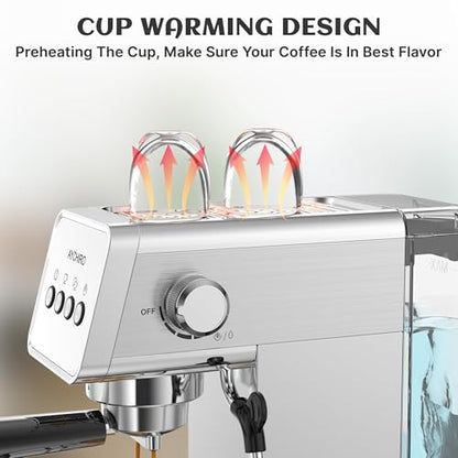 AYCHIRO 20 Bar Espresso Machine, Professional Espresso Machine with Milk Frother, Compact Espresso Maker for Cappuccino and Latte, Removable Water Tank and Drip Tray - color: SS-Silver