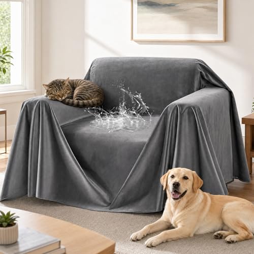 Couch Cover, Cat Scratch Resistant Sofa Cover, Waterproof Sofa Cover, Heavy Duty Anti Slip Washable Pet Furniture Protector, Ultra Soft Pet Friendly Couch Protectors for Cats, Dogs, Kids 102"X71" - color: Grey, size: Armchair / Single Seat(102"X71")