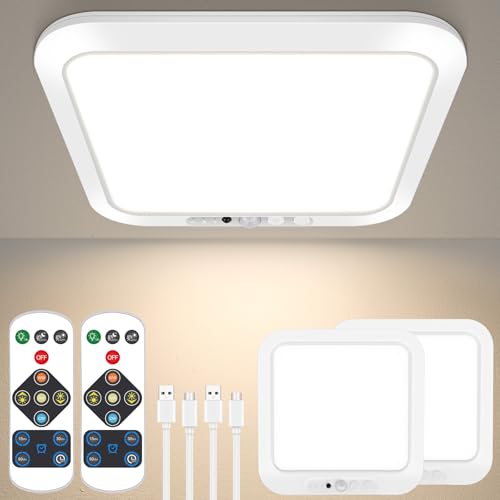 Rechargeable Motion Sensor Closet Light with Remote, Wireless Battery Operated Ceiling Light Magnetic Mount, Rechargeable LED Shower Light No Wiring for Indoor, Shower, Stairs, Hallway, Porch - 2 Pack - color: 3CCT, size: 2 Packs-6000mAh