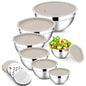 E-far Mixing Bowls with Lids Set, 7-Piece Stainless Steel Metal Mixing Bowls with Grater Attachments, Size 4.6, 3.5, 2.6, 2, 1.5, 1, 0.7QT, Nesting Design & Khaki Airtight Lids, For Cooking/Serving - color: Khaki, size: 7 Regular Sizes