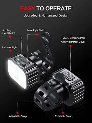 Cuvccn Bike Lights Super Bright, Rechargeable Bicycle Lights Set Multiple Modes, Waterproof Bike Lights for Night Riding/Cycling Safety, Front and Back Bike Reflectors Light, Long Battery Life - style: 2 Led*1