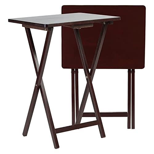 PJ Wood 2-Pack Folding TV Tray Set, Espresso- Collapsible Portable Snack Serving Tables, Home Furniture for Living Room, Bedroom, and Kitchen - color: Espresso, size: 2-Piece Set