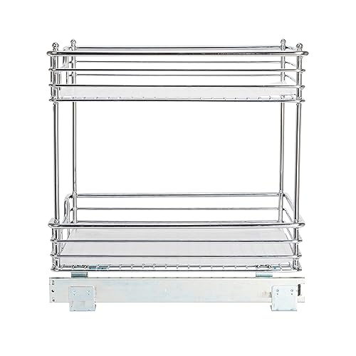 Household Essentials Glidez Chrome-Plated Steel Pull-Out/Slide-Out Storage Organizer with Plastic Liners for Under Cabinet Use - 2-Tier Design - Fits Standard Size Cabinet or Shelf, Chrome - size: 14.5" - Standard, style: 2-Tier