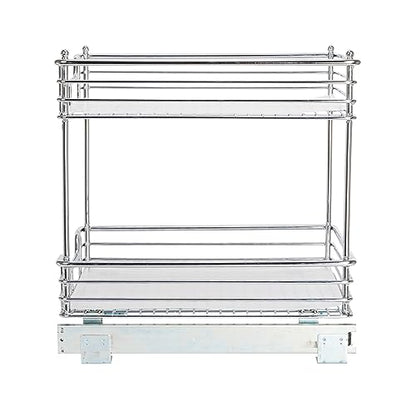 Household Essentials Glidez Chrome-Plated Steel Pull-Out/Slide-Out Storage Organizer with Plastic Liners for Under Cabinet Use - 2-Tier Design - Fits Standard Size Cabinet or Shelf, Chrome - size: 14.5" - Standard, style: 2-Tier