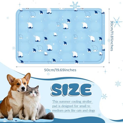 Nuanchu Dog Stroller Cooling Mat, Waterproof Gel Pet Cooling Pad for Summer, Washable Cat Sleeping Blanket, Portable Ice Gel Travel Mat for Cats, Crates, Car Seat(11.81 x 19.69 Inches,Sky Blue Bear) - size: 11.81 x 19.69 Inches, style: Sky Blue Bear