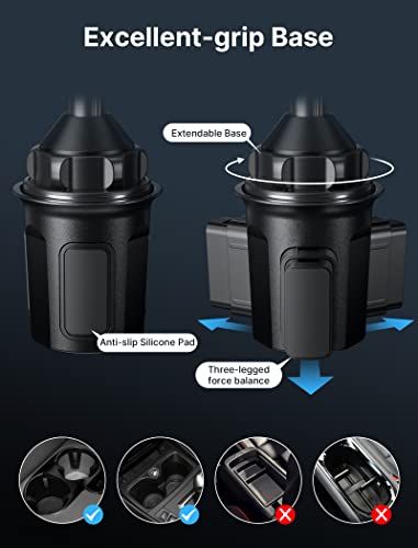 JSAUX Car Cup Holder Cellphone Mount, Metal Long-Arm Ultra Stable Phone Holder for Car Cupholders - Adjustable for iPhone 16 15 Pro Max 13 12 11, Samsung Galaxy S24 S23 Ultra, Google Pixel 9 Pro - color: ClipMount