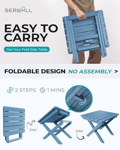 SERWALL Folding Outdoor Side Table Set of 4, Small Adirondack Side Table, Navy - color: Navy, size: Foldable 4-pack
