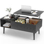 Sweetcrispy Lift Top Coffee Table Black for Living Room, Small Rising Wooden Dining Center Tables with Storage Shelf and Hidden Compartment