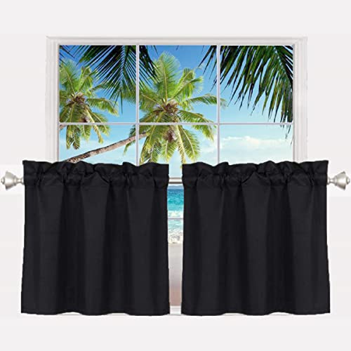 Pickluc 24 Inch Long Tier Curtains for Small Window Treatment, Short Blackout Curtain with Rod Pocket - Half Window Curtains for Kitchen, Cabinet, Basement, Camper, 2 Panels, Black, 30 Inches Wide - color: Black, size: 30"W x 24"L (Pack of 2)