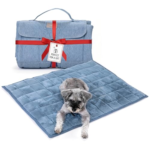 KindTail Nomad Nap Mat - Travel Dog Bed - Machine Washable, Water-Resistant Dog Mat for Pets up to 50 lbs - Lightweight, Portable Pet Bed with Carry Handle - Folds to 14 x 9 x 5 (1.5 lbs, Blue) - color: Blue