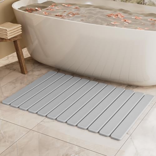 Large Stone Bath Mat 31.5 x 19.7in, Quick Dry Stone Drying Mats for Bathroom, Super Absorbent Foldable Bath Stone Mat, Non Slip, Large Diatomaceous Earth Dish Drying Mat for Kitchen Counter - color: Light Gray, size: 31.5" x 19.7" (Rectangular)