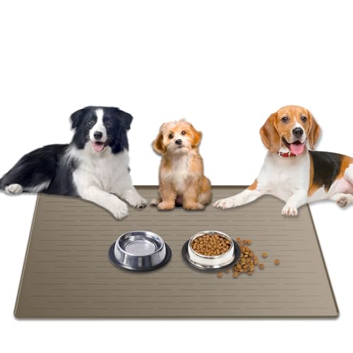 1.5MM Super Thick Dog Food Mat, 40"x30" Silicone Dog and Cat Mats for Food and Water Bowls, Waterproof Pet Feeding Mat for Contain Spills Protects Floors, Multiple Colors & Sizes for Pets, Brown - color: Brown, size: 40"L x 30"W