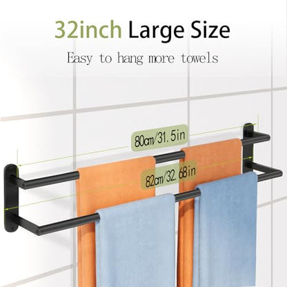 Double Towel Bar 32 Inch, Towel Racks for Bathroom, Wall Mount Bathroom Towel Holder, Stainless Steel Bathroom Towel Rack, Towel Rod Double Towel Hanger(Matte Black) - size: 32 Inch
