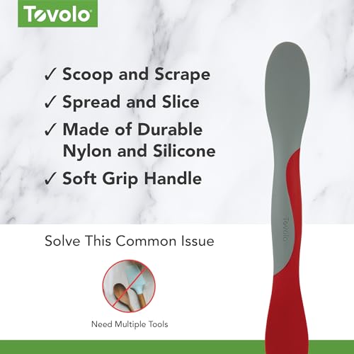 Tovolo Scoop and Spread Large Dual End Silicone Sandwich Spreader Tool with Nylon Handle, BPA Free Dishwasher Safe Silicone and Nylon Tool for Spreading and Scooping, Cayenne Red and Oyster Gray - color: Cayenne, size: Large