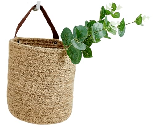 Wall Hanging Storage Baskets - Small Cotton Rope Woven Closet Storage Bins-Shelf Basket Organizer for Plants, Towels - 6.3" x 7" (Jute-Brown) - color: Jute-Brown