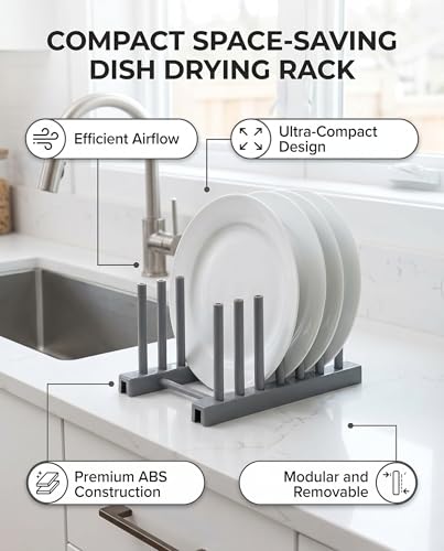 Rengue Plate Organizer, Dish Drying Rack Removable Plate Stand 6.7x4.7x3.7 Inches ABS Plastic Space Saving for Small Kitchen Countertops Gray - color: Gray